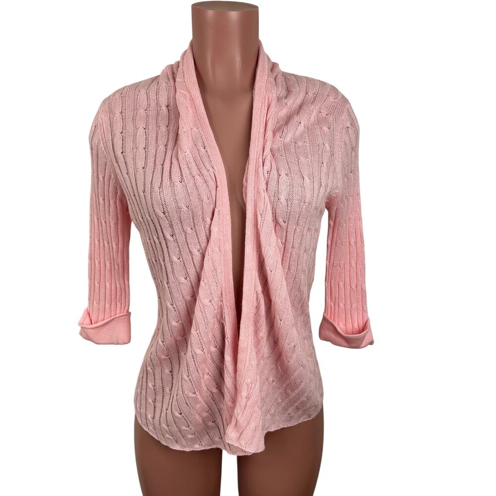 Kier+J Pink Cable Knit Cardigan Sweater Small NEW cotton cashmere old money